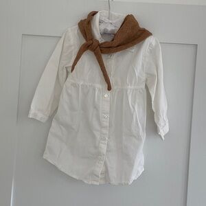 Zara Kids White Button-Front Shirt with Brown Knit Scarf Accent